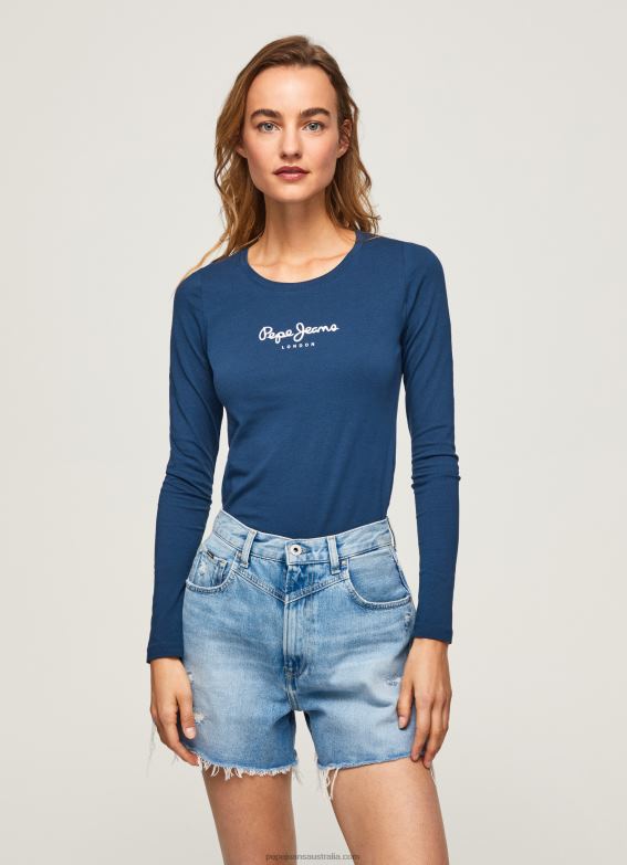 women_navy_pepe_jeans_long_sleeved_cotton_t_shirt_60j40472.jpg Women Navy Pepe Jeans Long-Sleeved Cotton T-Shirt 60J40472 - Image 1