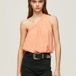 Women Peach Pepe Jeans Asymmetrical Neckline Top 60J40355
