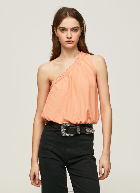 women_peach_pepe_jeans_asymmetrical_neckline_top_60j40355.jpg Women Peach Pepe Jeans Asymmetrical Neckline Top 60J40355 - Image 1
