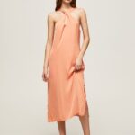 Women Peach Pepe Jeans Casey Plain Satin Dress 60J40187