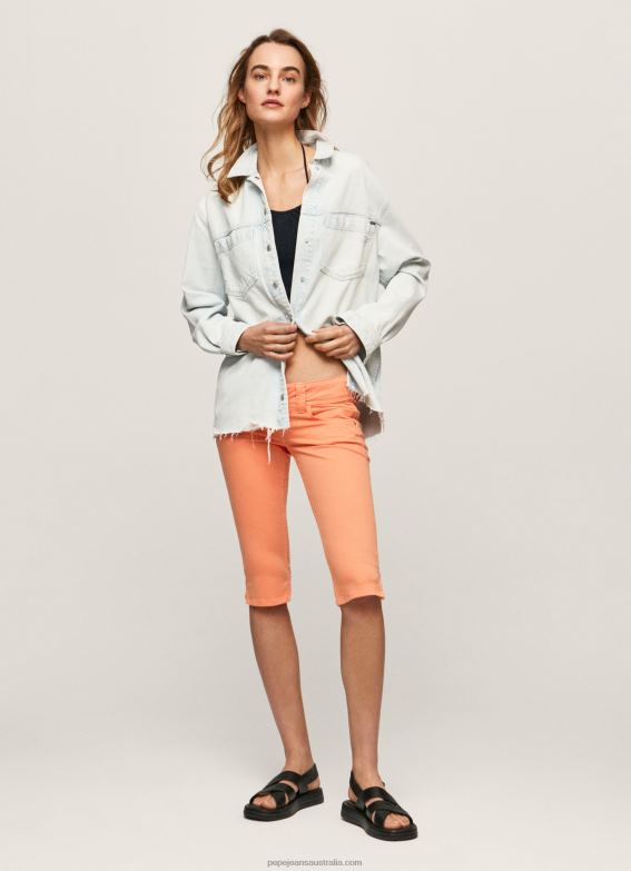 women_peach_pepe_jeans_cropped_fit_denim_shorts_60j40528.jpg Women Peach Pepe Jeans Cropped Fit Denim Shorts 60J40528 - Image 1