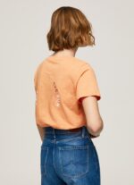 Women Peach Pepe Jeans Logo Print T-Shirt 60J40394 - Image 4