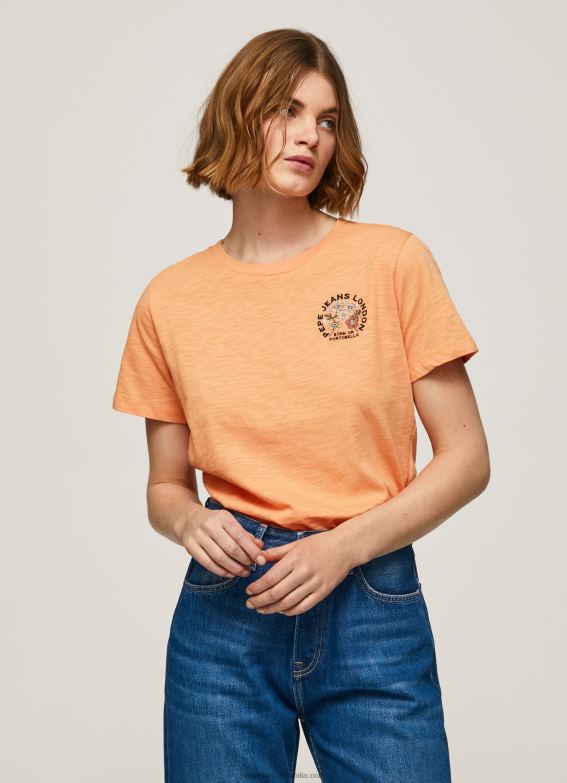 women_peach_pepe_jeans_logo_print_t_shirt_60j40394.jpg Women Peach Pepe Jeans Logo Print T-Shirt 60J40394 - Image 1