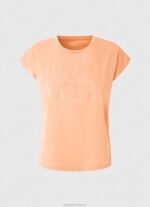 Women Peach Pepe Jeans Logo Print T-Shirt 60J40434 - Image 5