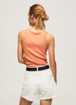 Women Peach Pepe Jeans Ribbed Armhole-Sleeved T-Shirt 60J40398 - Image 5