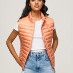 Women Peach Pepe Jeans Rubber Patch Logo Padded Waistcoat 60J40133