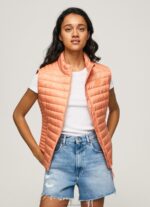 Women Peach Pepe Jeans Rubber Patch Logo Padded Waistcoat 60J40133