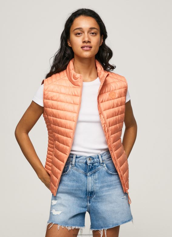 women_peach_pepe_jeans_rubber_patch_logo_padded_waistcoat_60j40133.jpg Women Peach Pepe Jeans Rubber Patch Logo Padded Waistcoat 60J40133 - Image 1