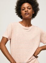Women Peach Pepe Jeans Striped Print T-Shirt 60J40386