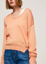 Women Peach Pepe Jeans V Neckline Relaxed Fit Jersey 60J40241 - Image 3