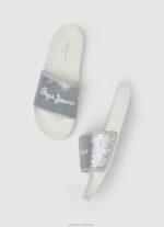 Women Pearl Silver Pepe Jeans Slider Sweet Beach Flip Flops 60J40694 - Image 2