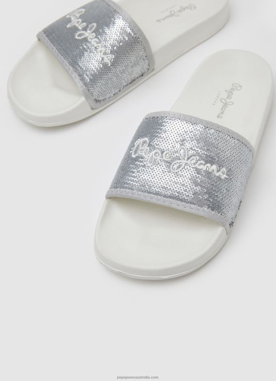 Women Pearl Silver Pepe Jeans Slider Sweet Beach Flip Flops 60J40694 - Image 3