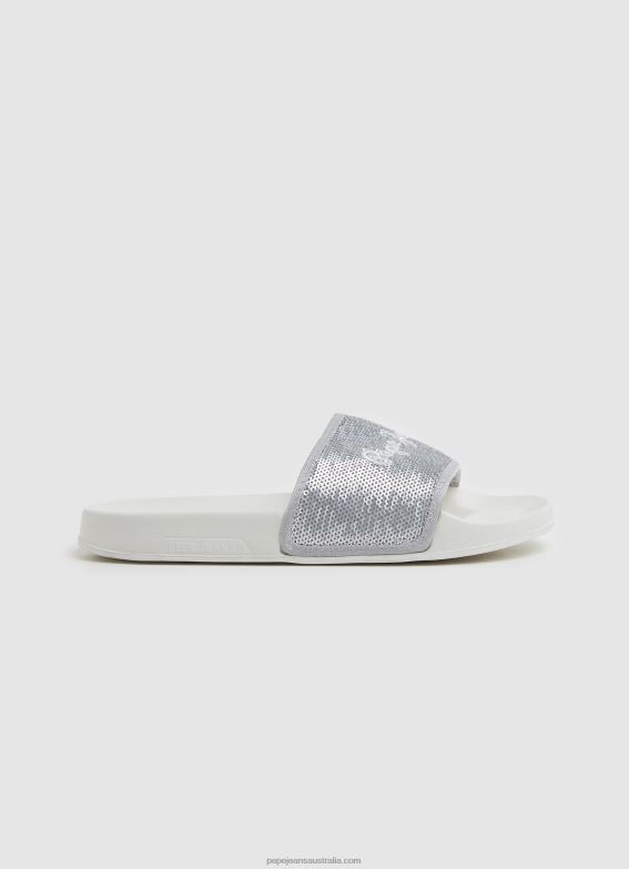Women Pearl Silver Pepe Jeans Slider Sweet Beach Flip Flops 60J40694 - Image 1