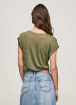 Women Range Pepe Jeans Armhole Sleeved Linen T-Shirt 60J40439 - Image 3