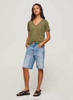 Women Range Pepe Jeans Linen V-Neck T-Shirt 60J40468 - Image 2