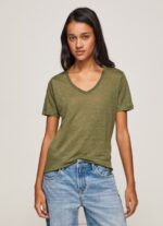 Women Range Pepe Jeans Linen V-Neck T-Shirt 60J40468