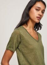 Women Range Pepe Jeans Linen V-Neck T-Shirt 60J40468 - Image 3