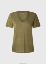 Women Range Pepe Jeans Linen V-Neck T-Shirt 60J40468 - Image 5