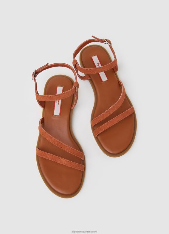Women Rust Orange Pepe Jeans Hayes Folk Suede Flat Sandals 60J40667 - Image 2