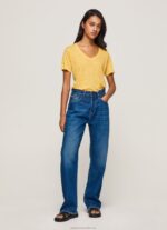 Women Shine Pepe Jeans Linen V-Neck T-Shirt 60J40453 - Image 2