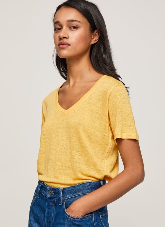 women_shine_pepe_jeans_linen_v_neck_t_shirt_60j40453.jpg Women Shine Pepe Jeans Linen V-Neck T-Shirt 60J40453 - Image 1