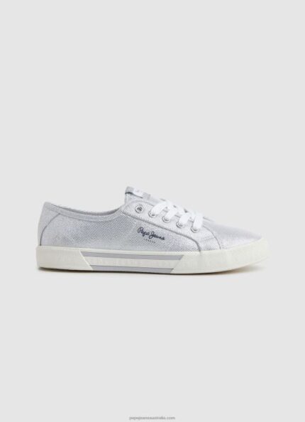 Women Silver Pepe Jeans Brady Party Basic Sneakers 60J40626