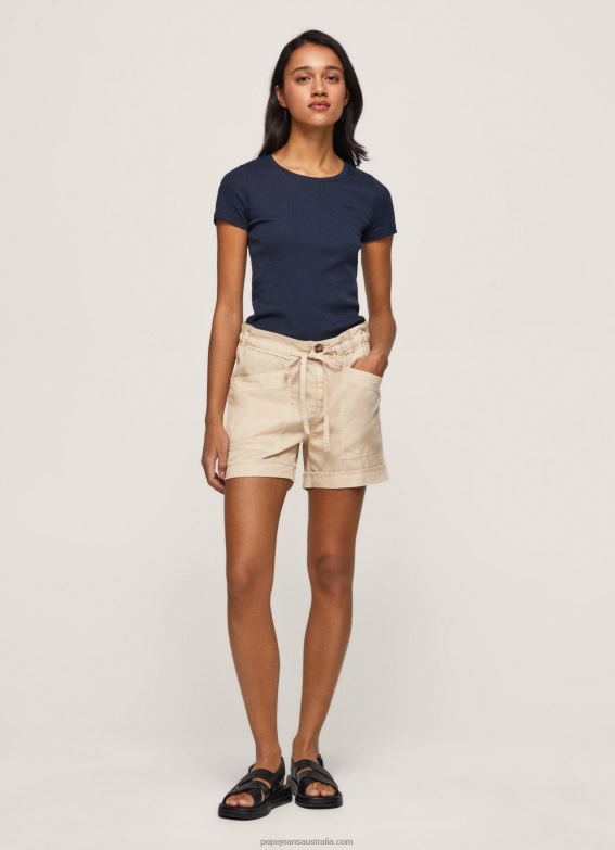 women_stone_pepe_jeans_adjustable_waist_shorts_60j40525.jpg Women Stone Pepe Jeans Adjustable Waist Shorts 60J40525 - Image 1