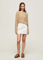 Women Stone Pepe Jeans Cropped Knit Openwork Cardigan 60J40233 - Image 2