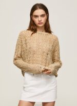 Women Stone Pepe Jeans Cropped Knit Openwork Cardigan 60J40233 - Image 3