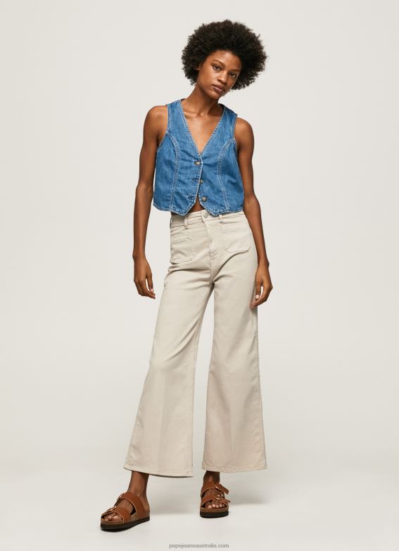 women_stone_pepe_jeans_flared_cotton_trousers_60j40312.jpg Women Stone Pepe Jeans Flared Cotton Trousers 60J40312 - Image 1