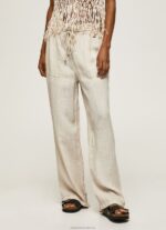 Women Stone Pepe Jeans Linen Palazzo Trousers 60J40301 - Image 2