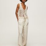 Women Stone Pepe Jeans Linen Palazzo Trousers 60J40301