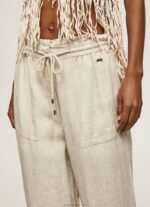 Women Stone Pepe Jeans Linen Palazzo Trousers 60J40301 - Image 3