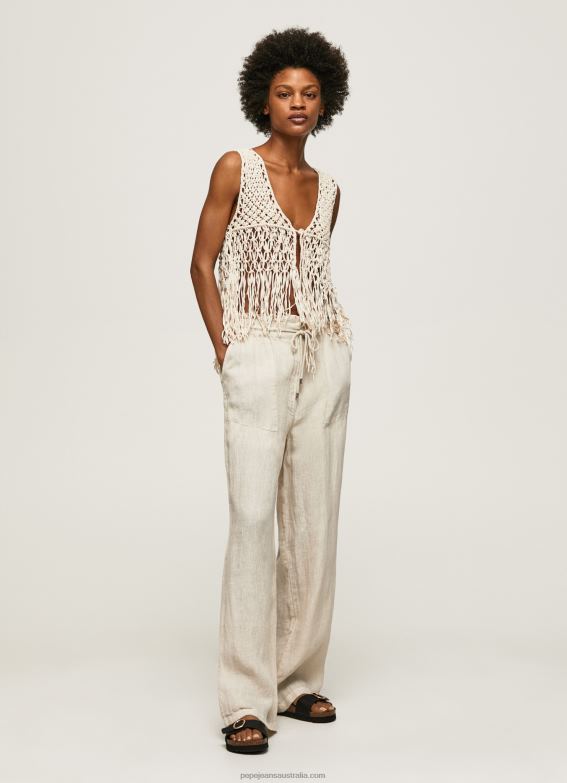 women_stone_pepe_jeans_linen_palazzo_trousers_60j40301.jpg Women Stone Pepe Jeans Linen Palazzo Trousers 60J40301 - Image 1