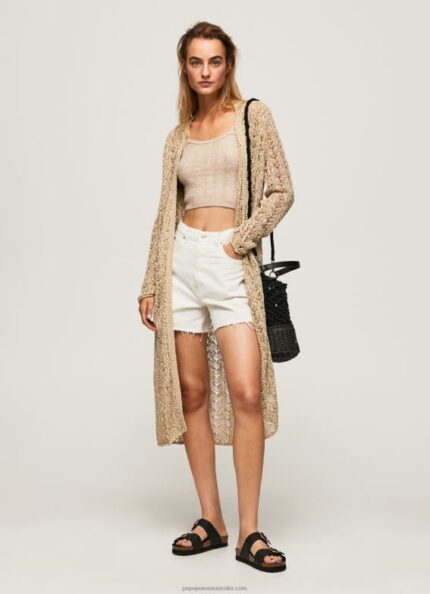 Women Stone Pepe Jeans Long Openwork Cardigan 60J40234