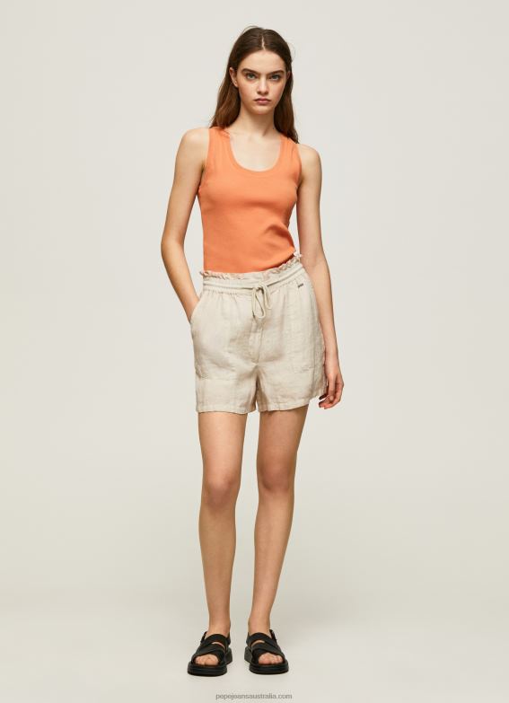 women_stone_pepe_jeans_paper_bag_linen_shorts_60j40490.jpg Women Stone Pepe Jeans Paper Bag Linen Shorts 60J40490 - Image 1