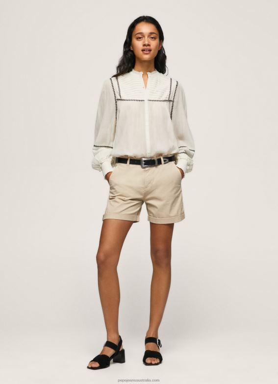 women_stone_pepe_jeans_regular_fit_chino_shorts_60j40524.jpg Women Stone Pepe Jeans Regular Fit Chino Shorts 60J40524 - Image 1