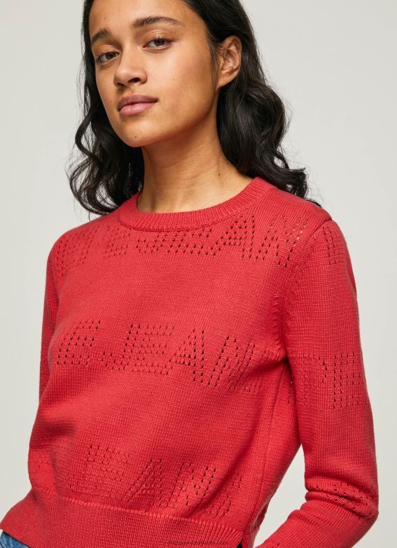 Women Studio Red Pepe Jeans Cotton Jersey With Openwork Details 60J40259 - Image 3