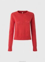Women Studio Red Pepe Jeans Cotton Jersey With Openwork Details 60J40259 - Image 5