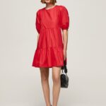 Women Studio Red Pepe Jeans Cotton Poplin Dress 60J40146