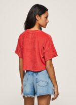Women Studio Red Pepe Jeans Cropped Fit Velvet T-Shirt 60J40460 - Image 4