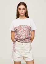 Women Studio Red Pepe Jeans Floral Printed Cotton T-Shirt 60J40380 - Image 3