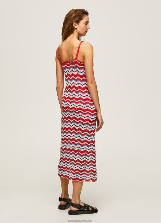 Women Studio Red Pepe Jeans Frida Zig-Zag Knit Dress 60J40170 - Image 4