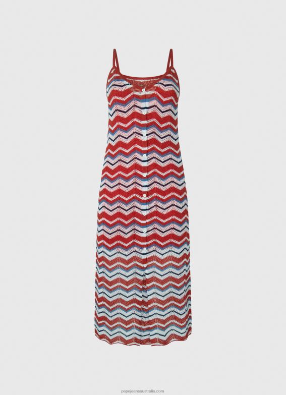 Women Studio Red Pepe Jeans Frida Zig-Zag Knit Dress 60J40170 - Image 5