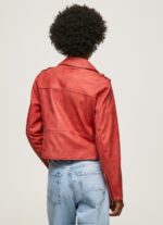 Women Studio Red Pepe Jeans Lamb Leather Biker Jacket 60J40105 - Image 5