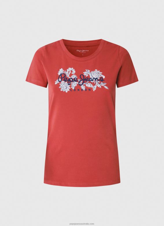 Women Studio Red Pepe Jeans Logo Print Lycra T-Shirt 60J40384 - Image 5