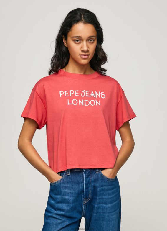 women_studio_red_pepe_jeans_logo_print_t_shirt_60j40379.jpg Women Studio Red Pepe Jeans Logo Print T-Shirt 60J40379 - Image 1