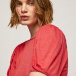 Women Studio Red Pepe Jeans Marbled Boat Collar T-Shirt 60J40435