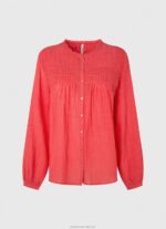 Women Studio Red Pepe Jeans Openwork Pleated Blouse 60J40321 - Image 5