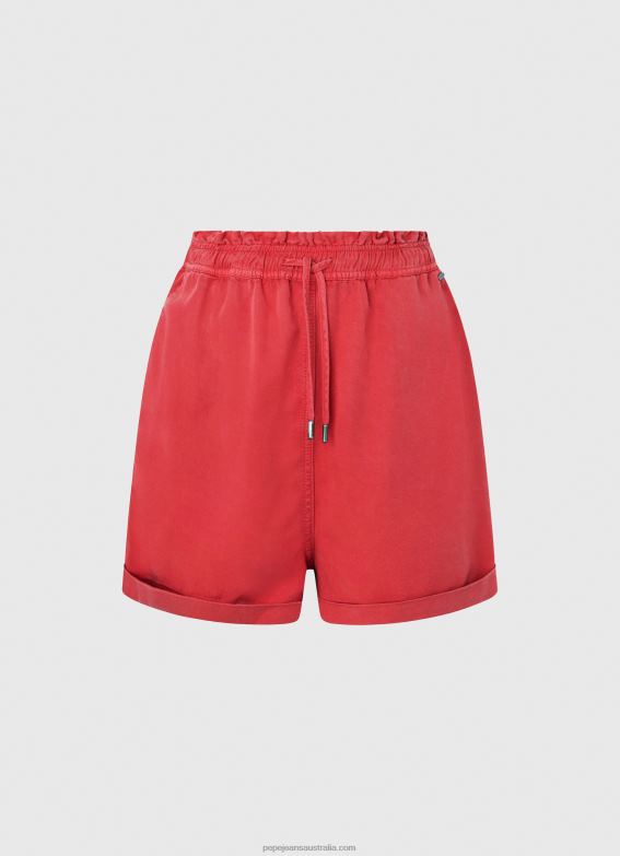 Women Studio Red Pepe Jeans Paper Bag Fit Shorts 60J40533 - Image 5